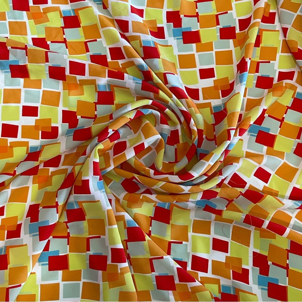 Multicolor Square Geometric Poly Print Crepe De C… - image 1